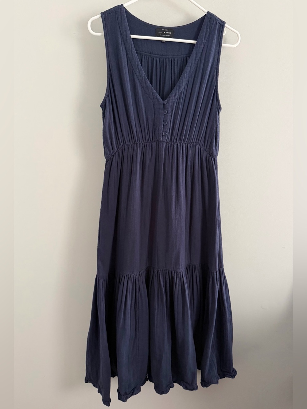 LUCKY BRAND Cotton Gauze Maxi Dress American Navy Sleeveless - Size Small - Picture 3 of 13